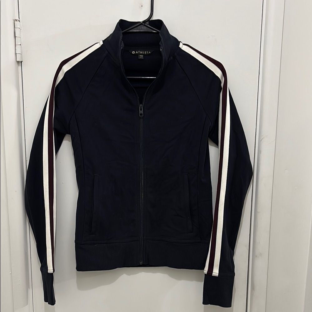 Athleta Women's Black Jacket with White Stripes